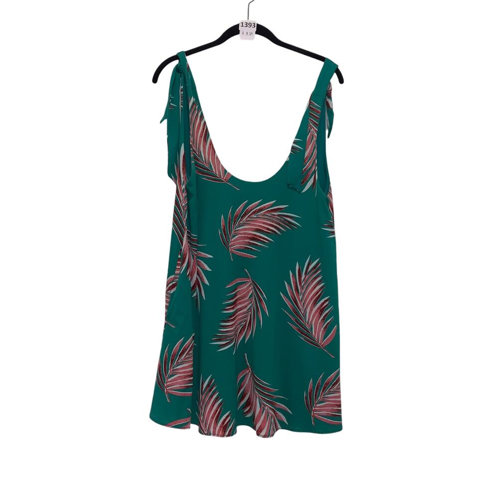 Green with palm leaf print, tropical dress, oversized fit, Newbury Kustom, S
